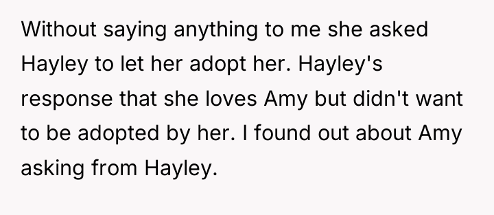 Without saying anything to me she asked Hayley to let...