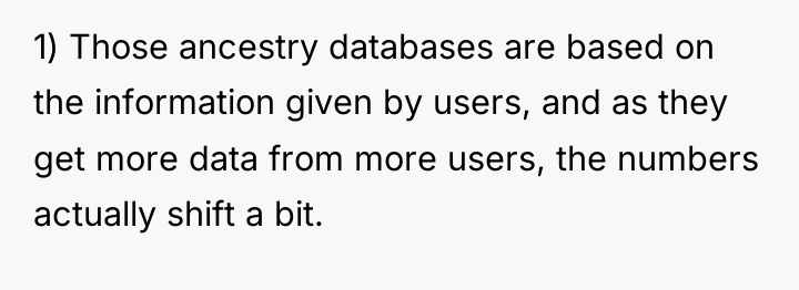 1) Those ancestry databases are based on the information given...