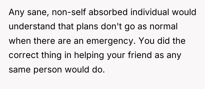 Any sane, non-self absorbed individual would understand that plans don't...