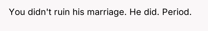 You didn't ruin his marriage. He did. Period.