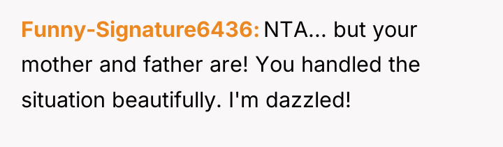 Funny-Signature6436 NTA... but your mother and father are! You handled...