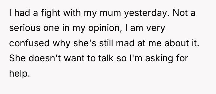 I had a fight with my mum yesterday. Not a...