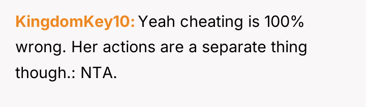 KingdomKey10 Yeah cheating is 100% wrong. Her actions are a...