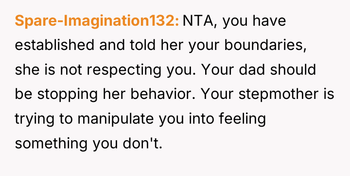 Spare-Imagination132 NTA, you have established and told her your boundaries,...