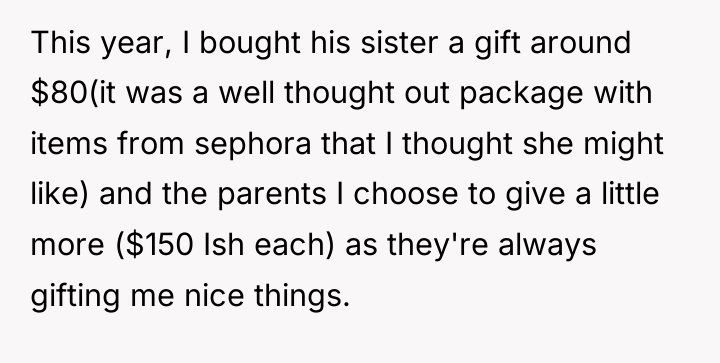 This year, I bought his sister a gift around $80(it...
