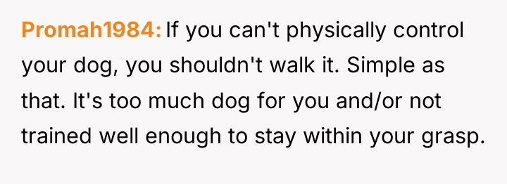 Promah1984 If you can't physically control your dog, you shouldn't...