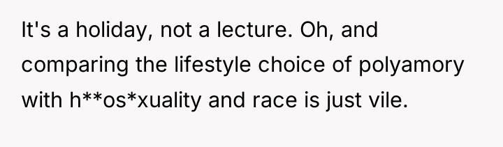 It's a holiday, not a lecture. Oh, and comparing the...