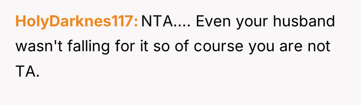 HolyDarknes117 NTA.... Even your husband wasn't falling for it so...