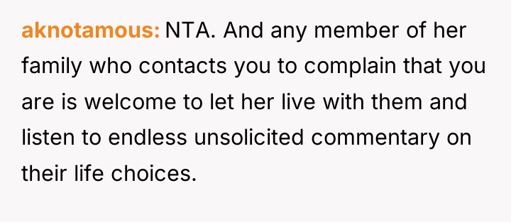 aknotamous NTA. And any member of her family who contacts...