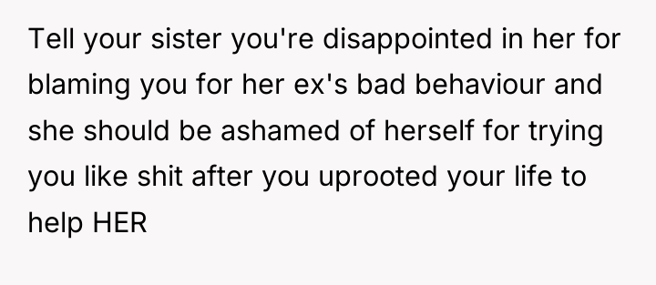 Tell your sister you're disappointed in her for blaming you...