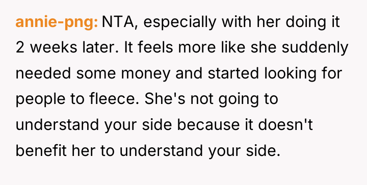 annie-png NTA, especially with her doing it 2 weeks later....