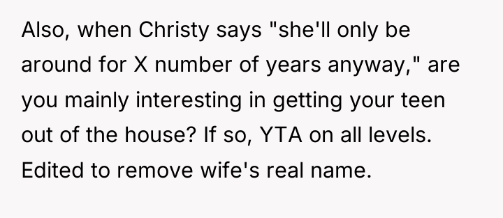 Also, when Christy says "she'll only be around for X...