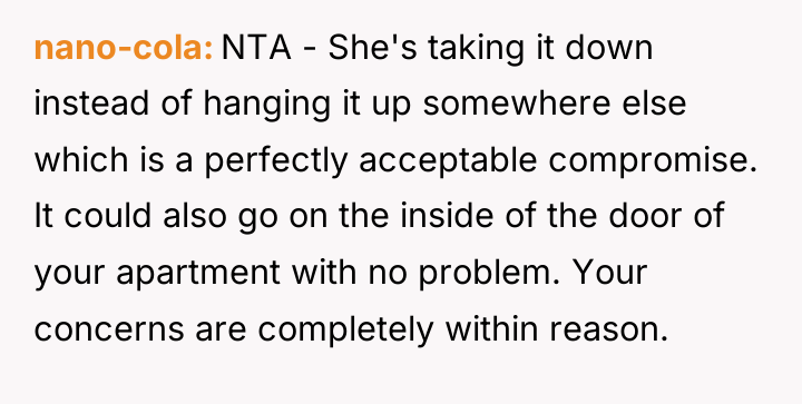 nano-cola NTA - She's taking it down instead of hanging...