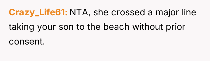 Crazy_Life61 NTA, she crossed a major line taking your son...