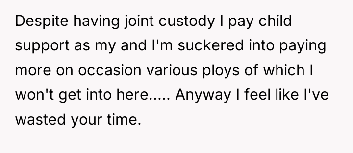 Despite having joint custody I pay child support as my...