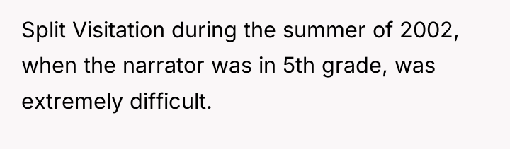 Split Visitation during the summer of 2002, when the narrator...