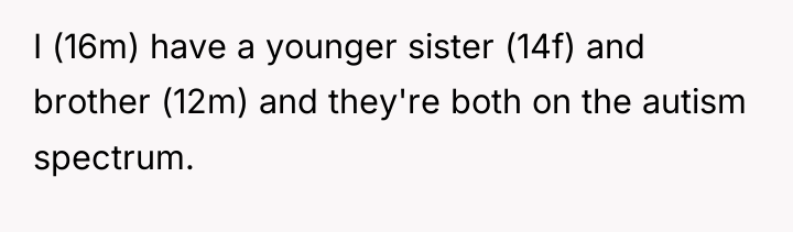I (16m) have a younger sister (14f) and brother (12m)...