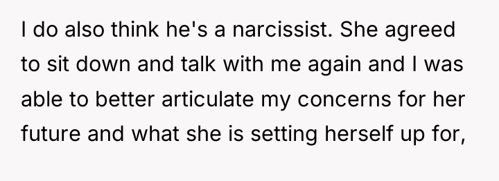 I do also think he's a narcissist. She agreed to...