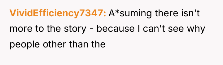 VividEfficiency7347 A*suming there isn't more to the story - because...
