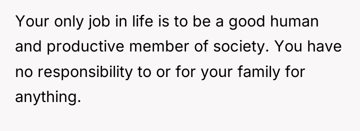 Your only job in life is to be a good...