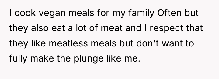 I cook vegan meals for my family Often but they...