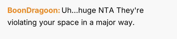BoonDragoon Uh...huge NTA They're violating your space in a major...