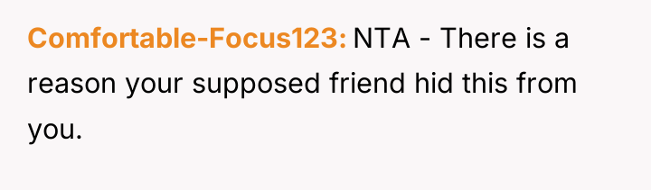 Comfortable-Focus123 NTA - There is a reason your supposed friend...
