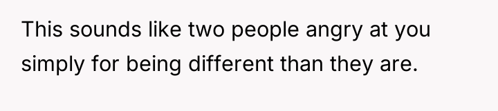 This sounds like two people angry at you simply for...