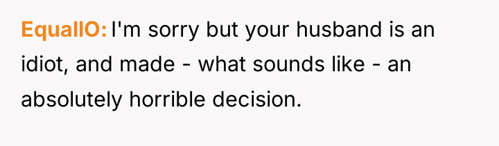 EquallO I'm sorry but your husband is an idiot, and...