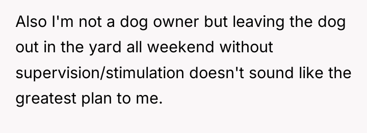 Also I'm not a dog owner but leaving the dog...