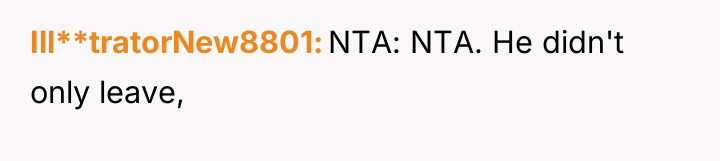 Ill**tratorNew8801 NTA: NTA. He didn't only leave,