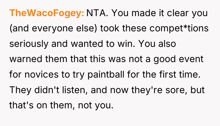 TheWacoFogey NTA. You made it clear you (and everyone else)...