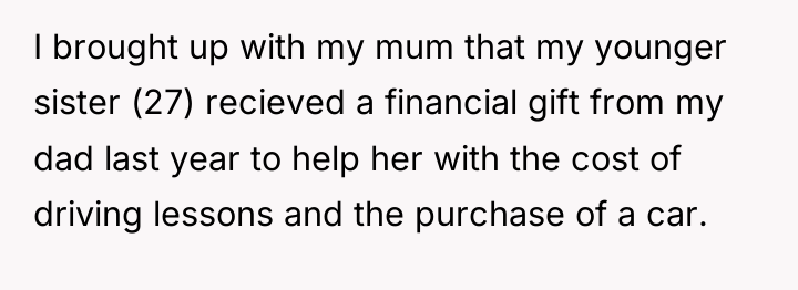 I brought up with my mum that my younger sister...