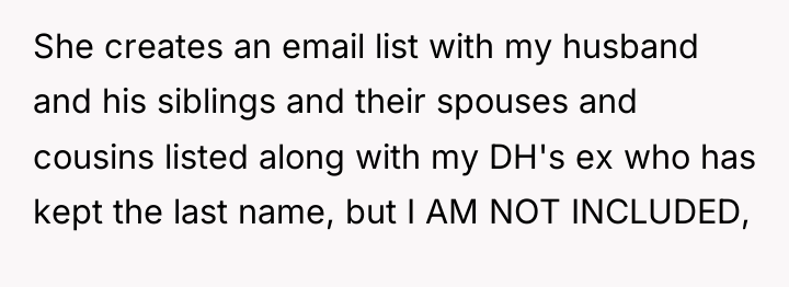 She creates an email list with my husband and his...