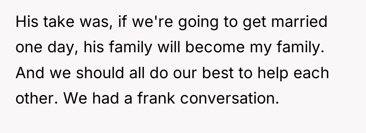 His take was, if we're going to get married one...