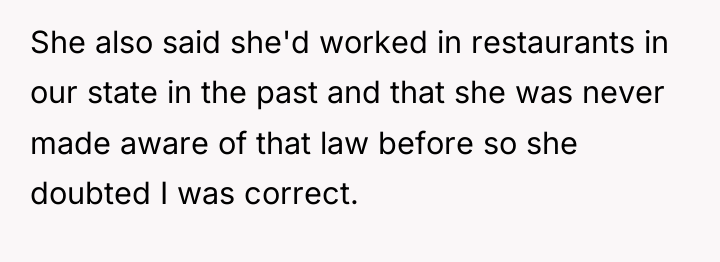 She also said she'd worked in restaurants in our state...