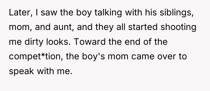 Later, I saw the boy talking with his siblings, mom,...