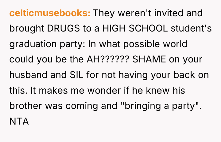 celticmusebooks They weren't invited and brought DRUGS to a HIGH...