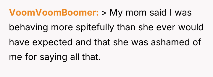 VoomVoomBoomer > My mom said I was behaving more spitefully...
