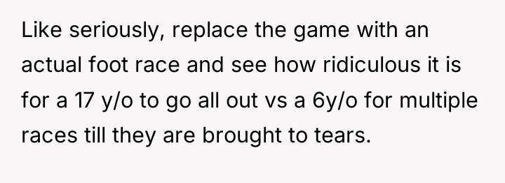 Like seriously, replace the game with an actual foot race...