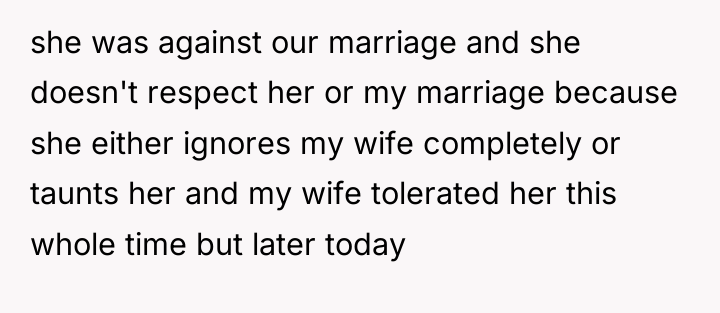 she was against our marriage and she doesn't respect her...