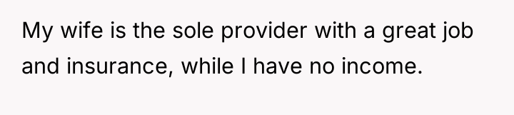 My wife is the sole provider with a great job...