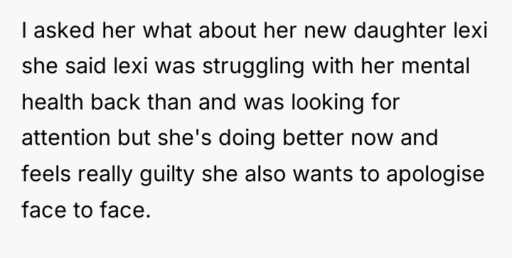 I asked her what about her new daughter lexi she...