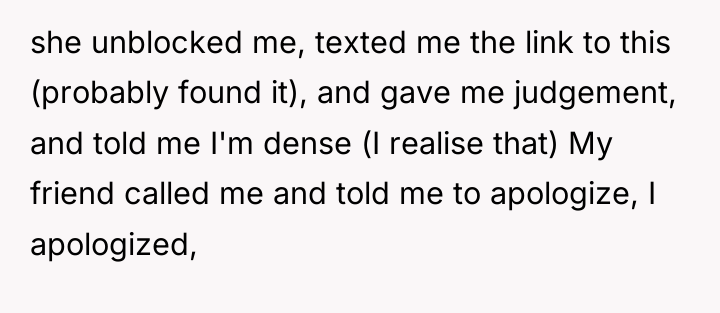 she unblocked me, texted me the link to this (probably...