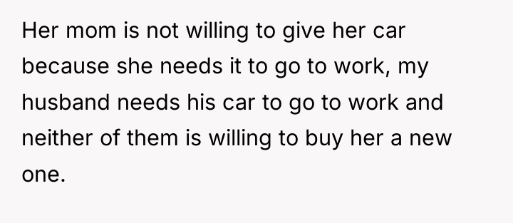 Her mom is not willing to give her car because...