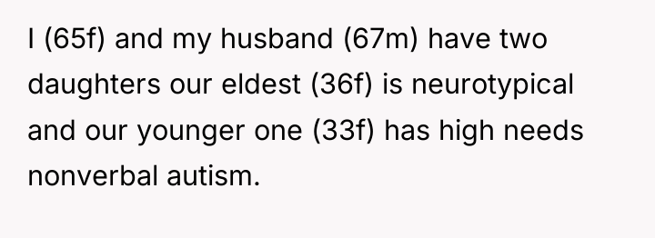 I (65f) and my husband (67m) have two daughters our...