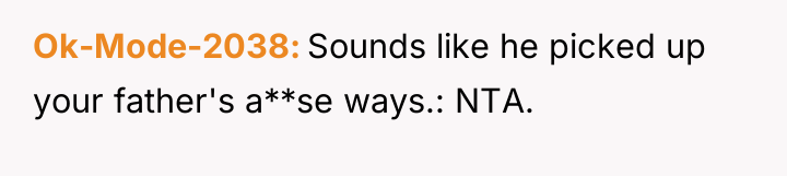 Ok-Mode-2038 Sounds like he picked up your father's a**se ways.:...