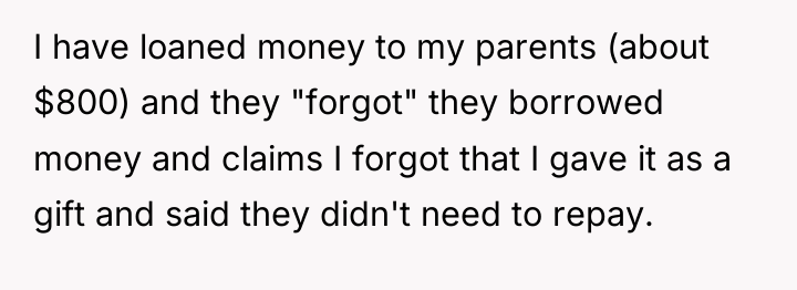 I have loaned money to my parents (about $800) and...