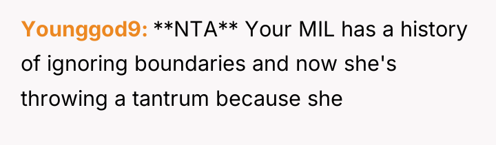 Younggod9 **NTA** Your MIL has a history of ignoring boundaries...