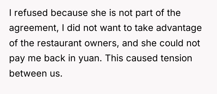 I refused because she is not part of the agreement,...